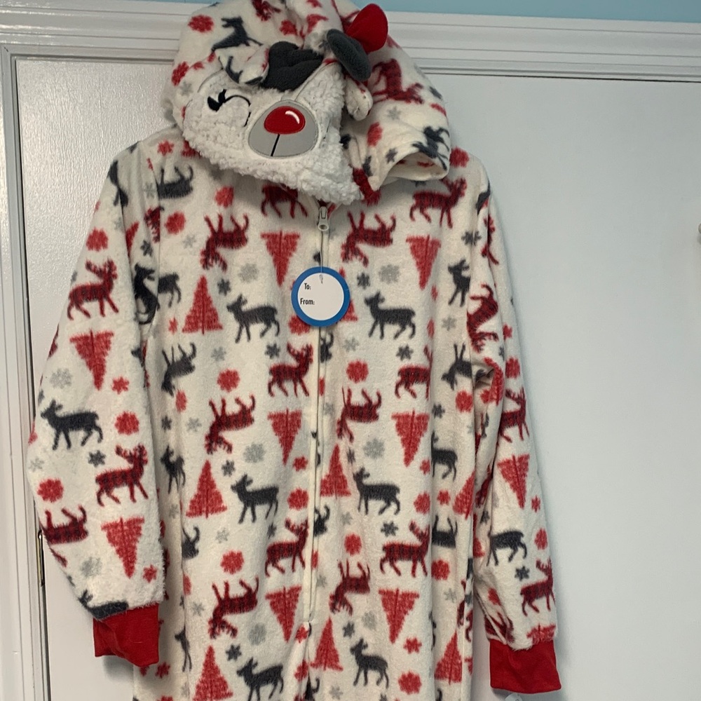 Sleep On It Red and Gray Reindeer Onesie